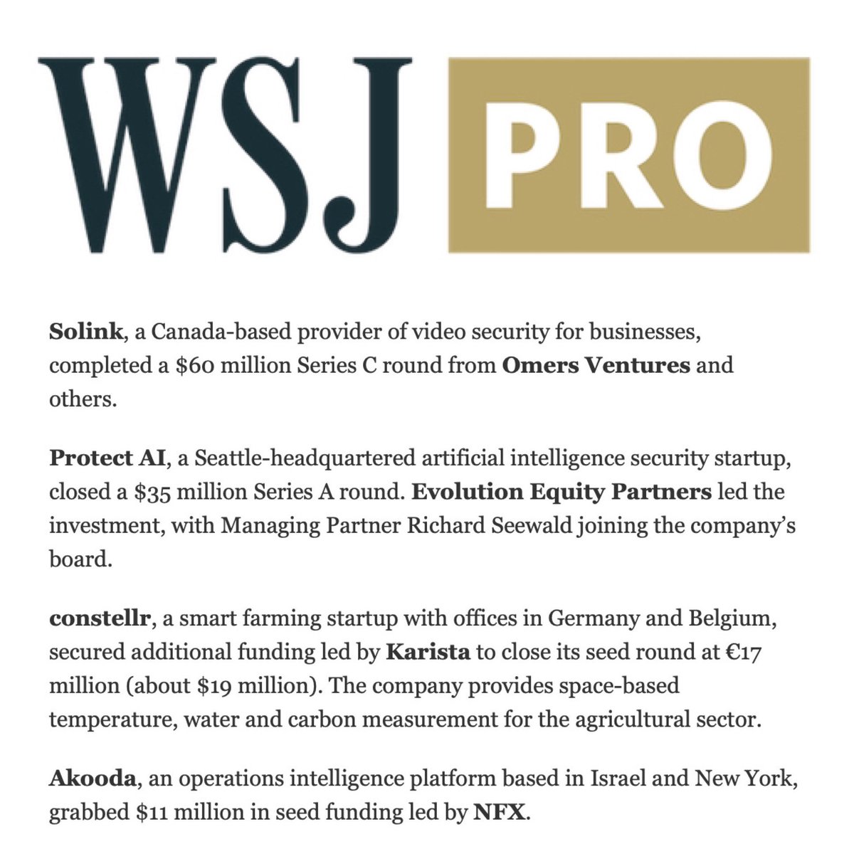 Impact Partners (@impactpartnrs) on Twitter photo As seen here in <a href="/WSJVC/">WSJ Venture Capital</a> <a href="/WSJ/">The Wall Street Journal</a>, client <a href="/EvolutionEquity/">Evolution Equity</a>, a #cybersecurity #venturecapital #vc firm with over $1 billion in AUM, led the $35 million Series A for <a href="/ProtectAICorp/">Protect AI</a>. As seen here in <a href="/WSJVC/">WSJ Venture Capital</a> <a href="/WSJ/">The Wall Street Journal</a>, client <a href="/EvolutionEquity/">Evolution Equity</a>, a #cybersecurity #venturecapital #vc firm with over $1 billion in AUM, led the $35 million Series A for <a href="/ProtectAICorp/">Protect AI</a>.