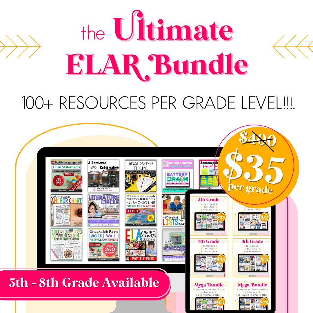 Top of the line Middle School ELA resources for less than 35 cents each ?!?!  It's true!  mrsspangler.krtra.com/t/92MDaUxNZOXc