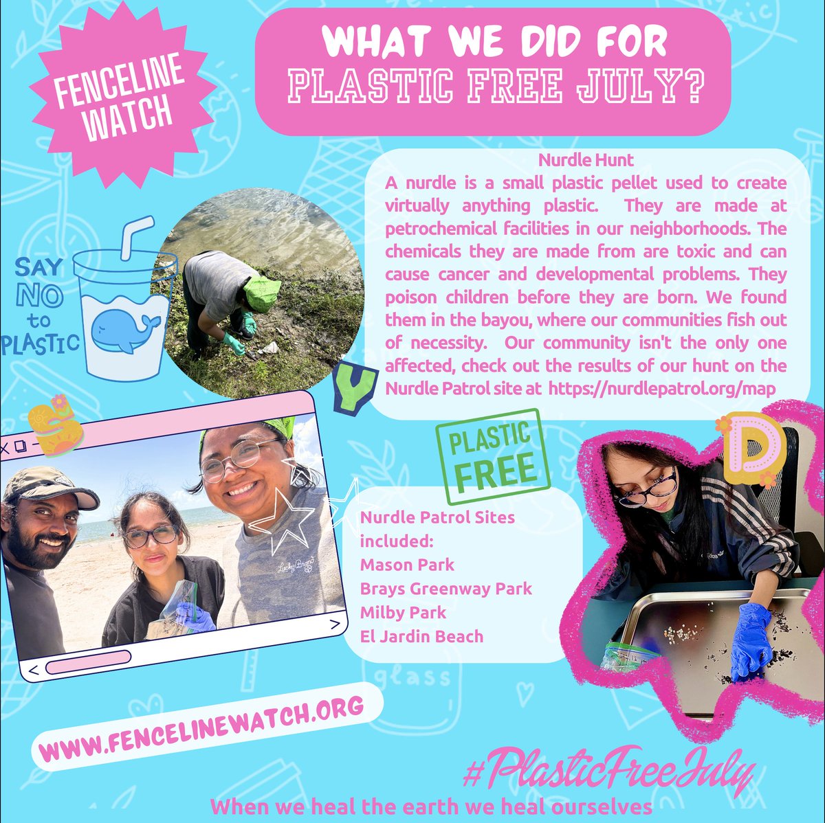 For #PlasticFreeJuly we tracked &amp; submitted nurdle data from along our bayous. Nurdles are made @ Houston Ship Channel from chemicals. Because nurdles absorb toxins, &amp; get accidentally eaten by fish they disrupt biodiversity &amp; human health. Total tracked 370 #BreakFreeFromPlastic