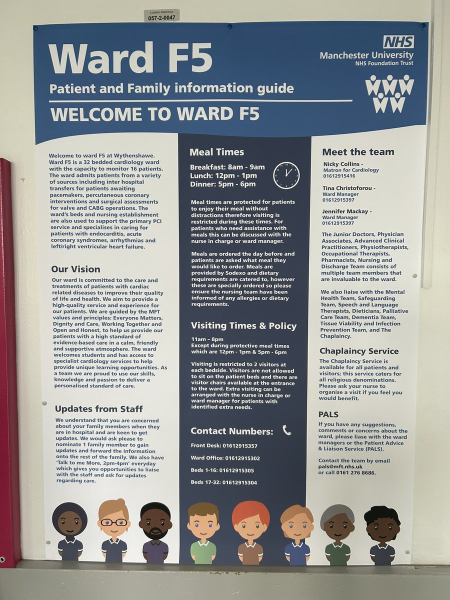 Our new ward information posters for F2 & F5 are now proudly on display outside the wards. @krisbailey3 @parkerkarenj @cardiologymatr1 @MFT_PatientExp