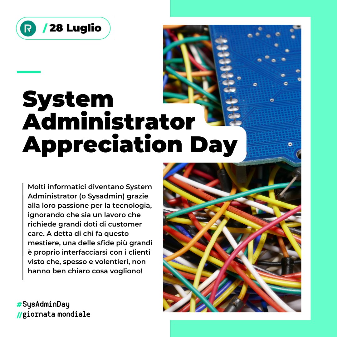 ReactConsulting's tweet image. 🌐 Nel campo #IT, il System Administrator (o #Sysadmin) è considerato uno dei lavori più importanti ma anche più ingrati.
Ecco perché ogni ultimo venerdì di luglio, a partire dal 2000, si celebra il #SysAdminDay!
#SystemAdministratorAppreciationDay #ITsupport