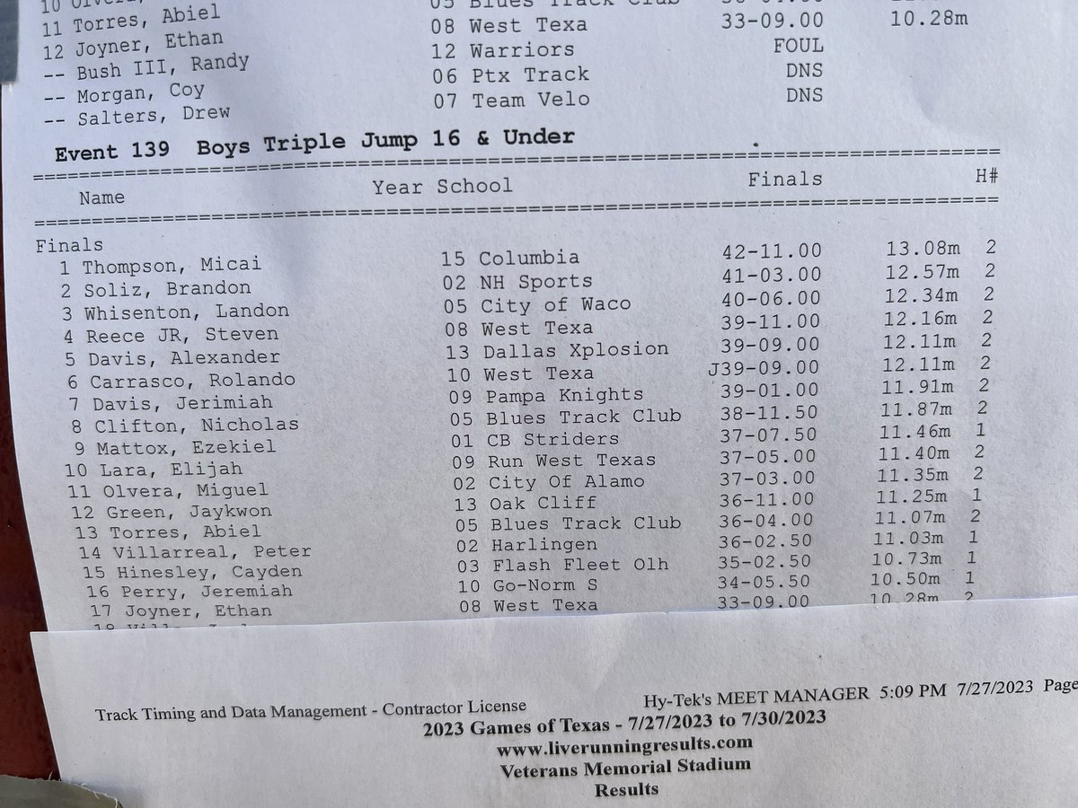 Congrats to Brandon Solis finishing 2nd place in triple jump yesterday at the Games of Texas! Incoming freshman college coaches keep your eye on him! #trackandfield #recruit