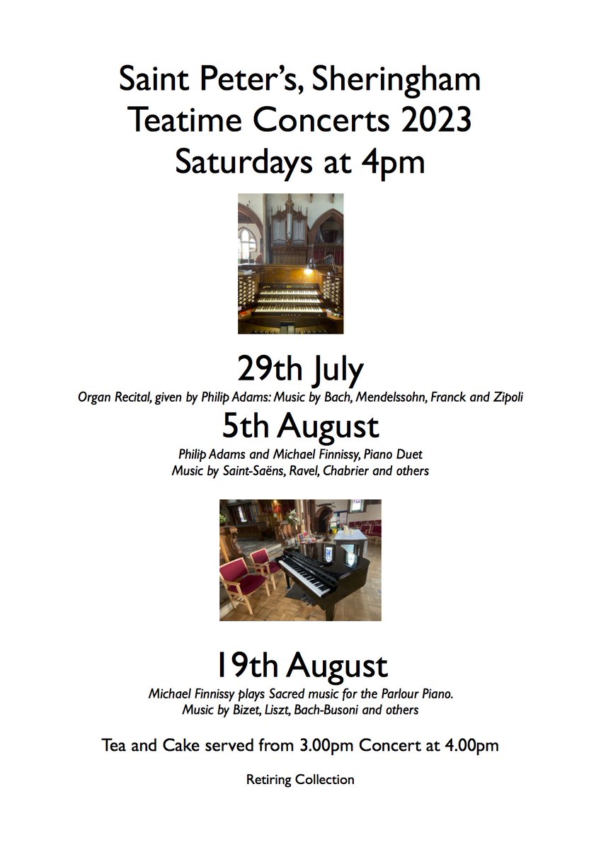 rockandkeys's tweet photo. Saturday Afternoon Teatime Concert 
Tomorrow! Saturday, 29th July Philip Adams will give an organ recital, to include music by Bach, Mendelssohn, Franck &amp; Zipoli. 

Tea &amp; cake will be served from 3pm, the concert will be offered from 4pm-5pm. 

Retiring collection for the church. https://t.co/5inR1RyjKo