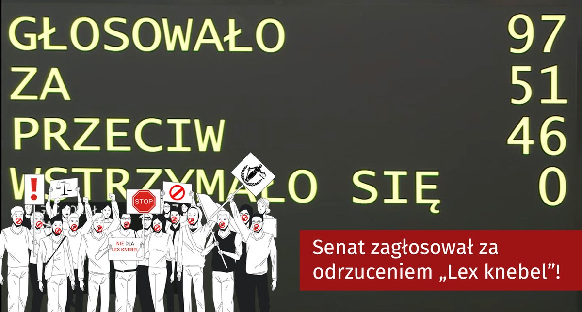 #LexKnebel odrzucony przez <a href="/PolskiSenat/">Senat RP  🇵🇱</a>! Senatorki i Senatorzy opowiedzieli się za demokratycznym i współdecydującym społeczeństwie oraz za bezpieczeństwem przyrody, czyli bezpieczeństwem naszym i przyszłych pokoleń. Nowelizacja wraca do <a href="/KancelariaSejmu/">Sejm RP🇵🇱</a> . Odrzucono również tzw.