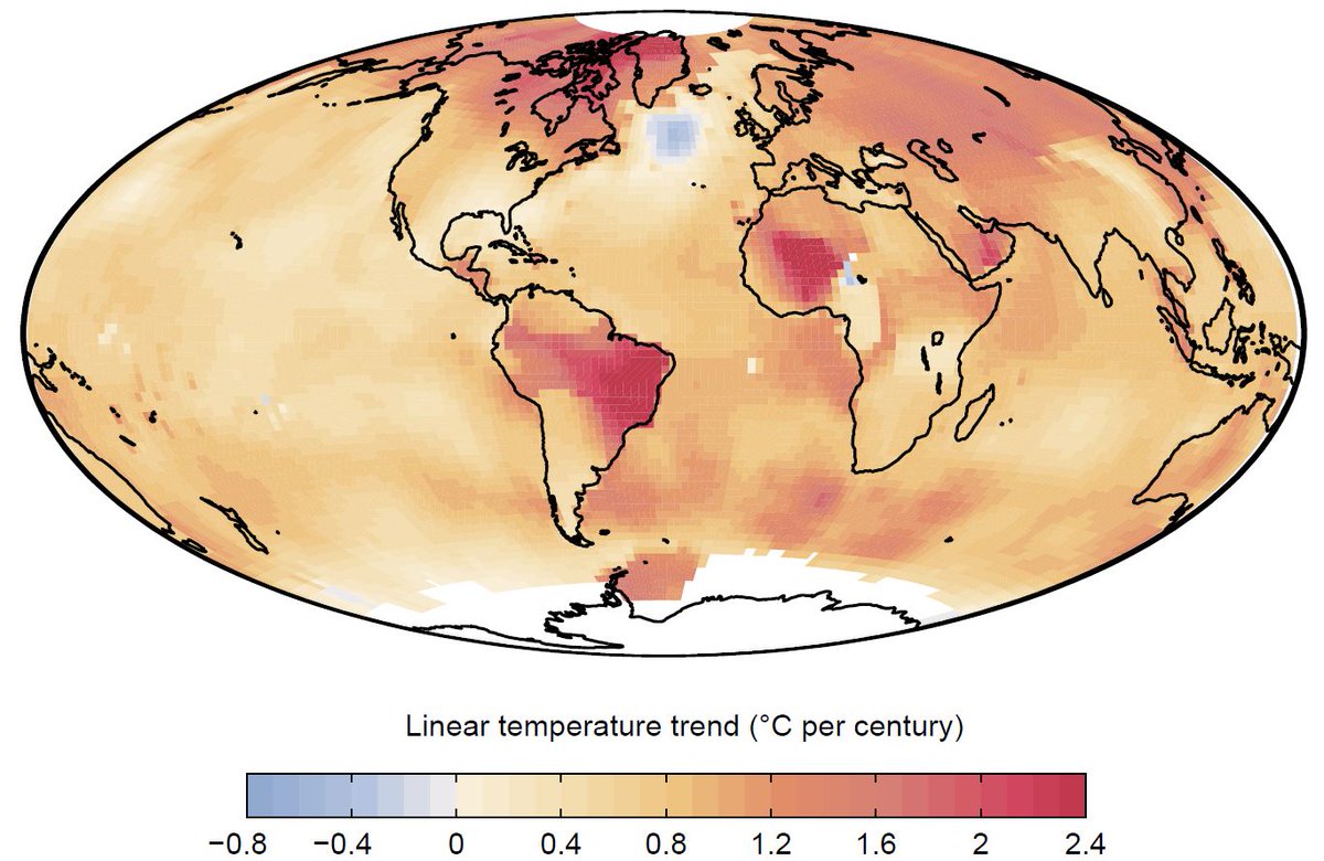 Here's a thread in pictures about the Atlantic overturning circulation #AMOC which is making headlines this week. I've studied this topic since 1991 and will show key data and models & some video. Let's go: observed temperature trend since 1901 from nature.com/articles/nclim… 🧵1/x