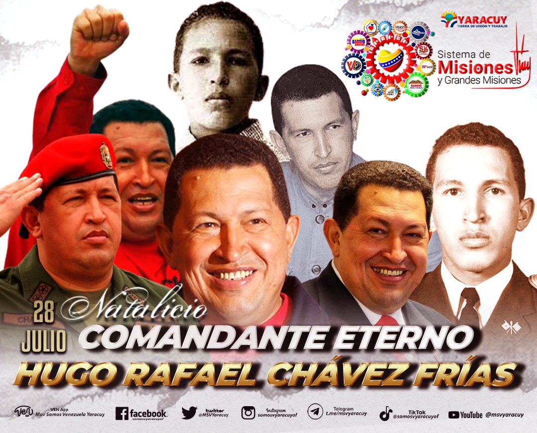 #Efemérides🇻🇪 #28Jul
69° Aniversario del Natalicio del Comandante Eterno Hugo Rafael Chávez Frías, quien en vida fue capaz de despertar la conciencia y la confianza de un pueblo en los valores libertarios. La huella que dejó nunca podrá ser borrada, ¡Chávez Vive!
#AmigoComandante