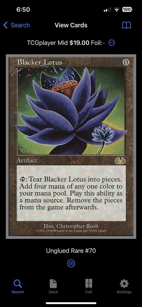 St34lthDuck's tweet photo. @Proud_Nerd_1 @mtg_hotdog @_ShaunaGilles_ No no. I think that’s misunderstood. I don’t believe it’s multiple copies. Instead I believe it follows in the path of the cedh staple: Blacker Lotus. https://t.co/ucgZ4WH9ct