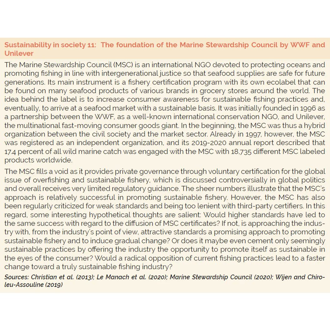 It's feature friday! Today: The foundation of the Marine Stewardship Council by WWF and Unilever. A *Sustainability in Society* feature from the #sustainabilitymanagement #textbook! More info: buff.ly/3H4XO2X