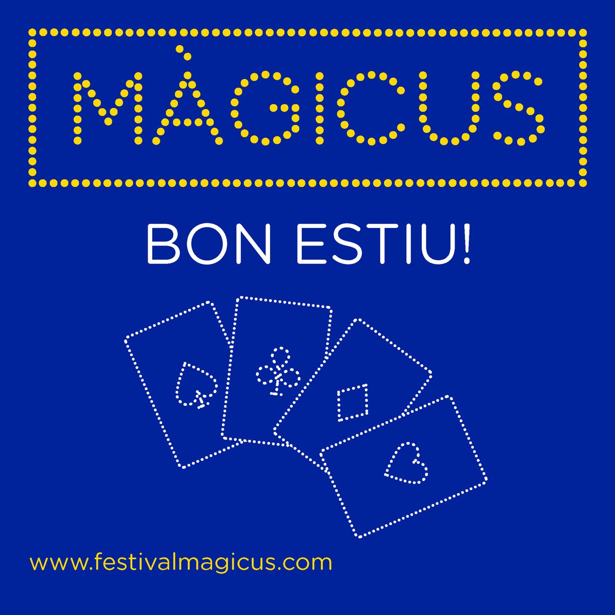 ♥️♣️♠️♦️El Màgicus marxa de vacances fins al setembre
Quan tornem obrirem inscripcions per la 14a edició que tindrà lloc del 24 al 26 de novembre a <a href="/lluisosdegracia/">Lluïsos de Gràcia</a>

✨Prepareu-vos les vostres actuacions i feu-nos les arribar a festivalmagicus.com

No us encanteu i bon estiu!