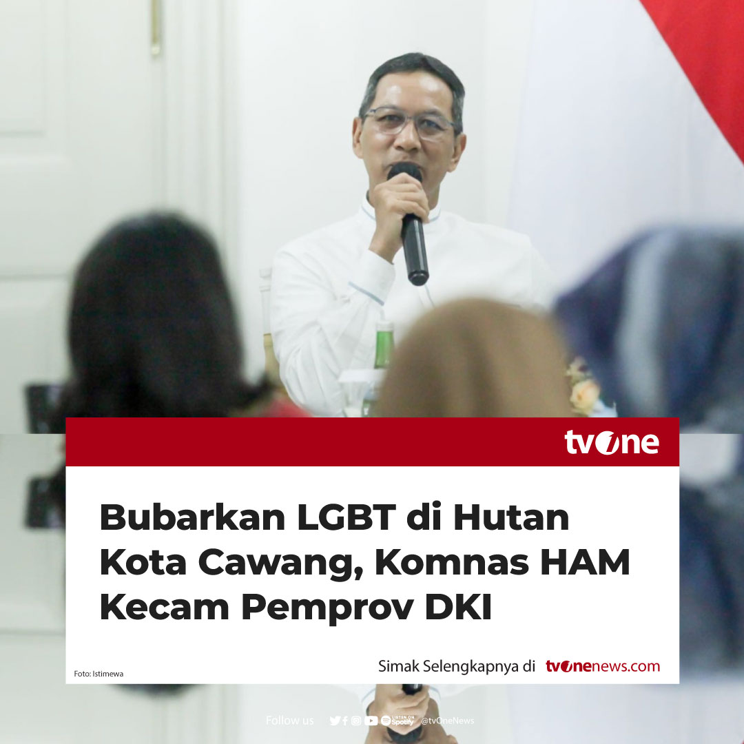tvOneNews's tweet photo. Pj Gubernur DKI Jakarta, Heru Budi Hartono menjawab pernyataan dari Komisi Nasional Hak Asasi Manusia (Komnas HAM) yang menegaskan bahwa penertiban perkumpulan LGBT di Hutan Kota UKI, Cawang, Jakarta Timur, adalah tindakan pelanggaran HAM. 

Secara lantang, Heru mengingatkan bahwa fungsi dari Hutan Kota dibangun adalah sebagai tempat berinteraksi yang positif.

Simak berita selengkapnya di https://t.co/I9XfjmMtst
#HardNews_Hukum #NewsOne #CariBeritaditvOne #LGBT #HutanKotaCawang #KomnasHAM #PemprovDKI