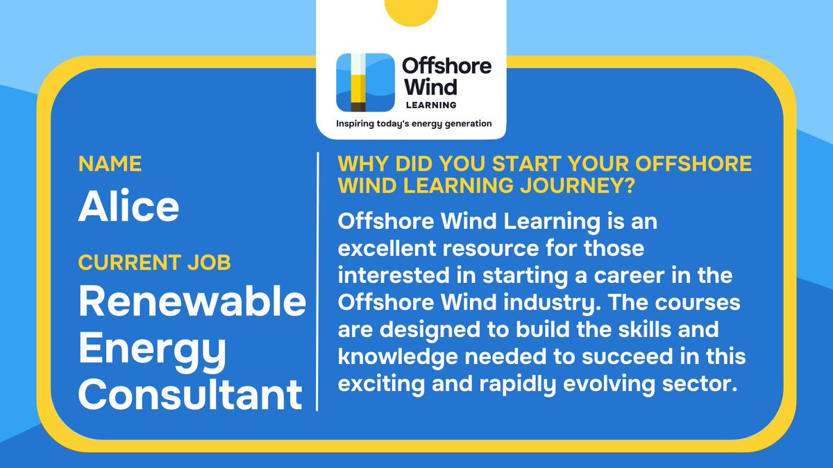 OffWindLearning's tweet image. 💡Student Spotlight💡

Meet @DrA_GowardBrown, a #RenewableEnergy Consultant from the UK + Offshore Wind Learning student.

🗣️&quot;#OffshoreWindLearning is an excellent resource for those interested in starting a career in the Offshore Wind industry&quot;

Enrol 👉 offshorewindlearning.com