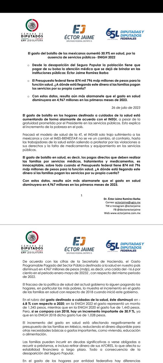 ectorjaime's tweet photo. El gasto del bolsillo aumentó 30.9% en salud, por la ausencia de servicios públicos 

⚠️El Presupuesto federal tiene 874 mil millones para salud ¿A dónde está llegando este dinero si las familias pagan los servicios por su cuenta? 

⚠️No llega el dinero ni para mantener los elevadores, menos para medicinas

⚠️Tan solo en los primeros meses de 2023, el gasto en salud que no se ejercició fue de 4,967 millones

¡Corrupción criminal en salud que cobra vidas!

Desde la desaparición del Seguro Popular la población tiene que pagar de su bolsa la atención médica que se dejó de brindar en las instituciones públicas