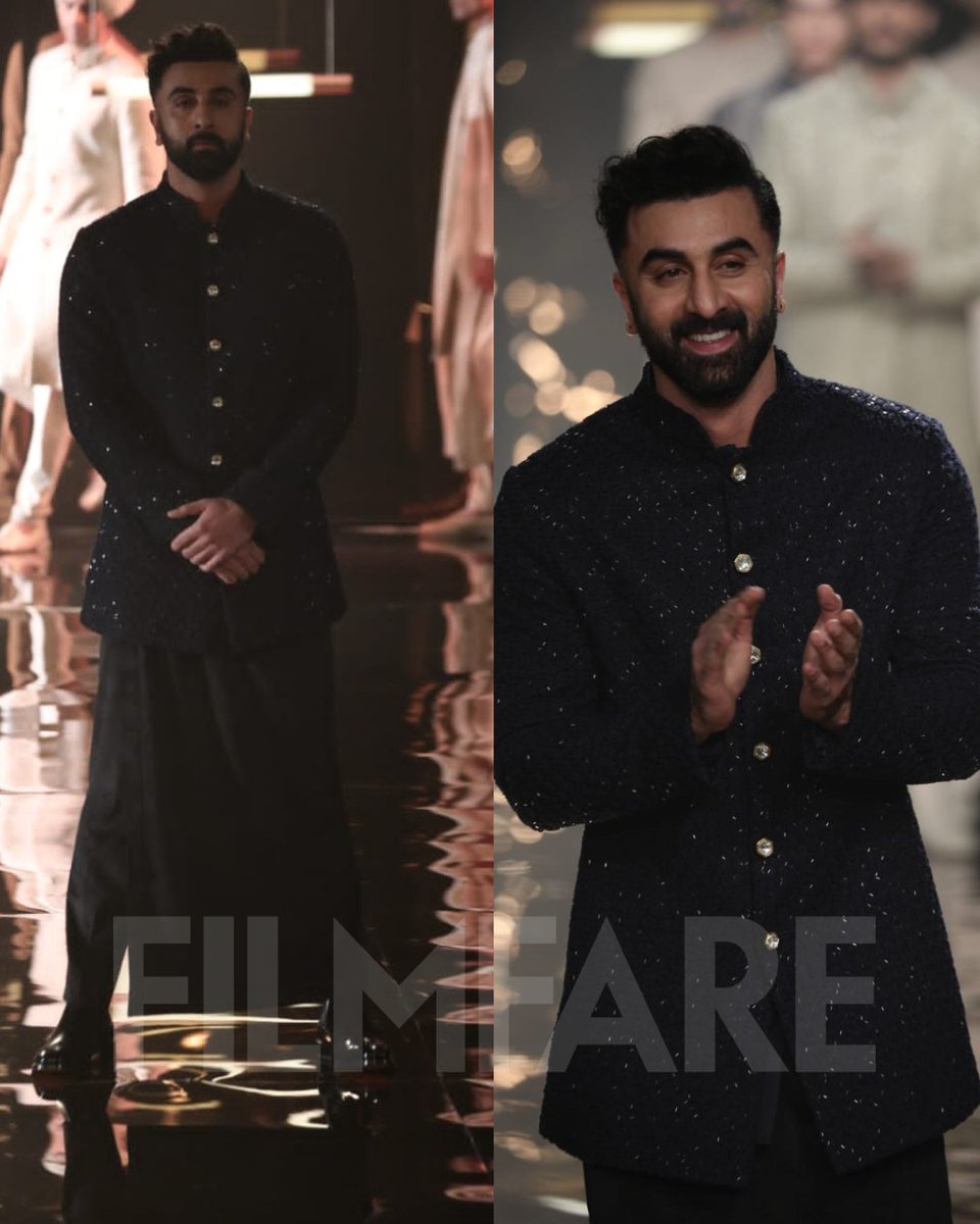 #RanbirKapoor looks handsome as he walks the ramp for #KunalRawal. ✨🖤