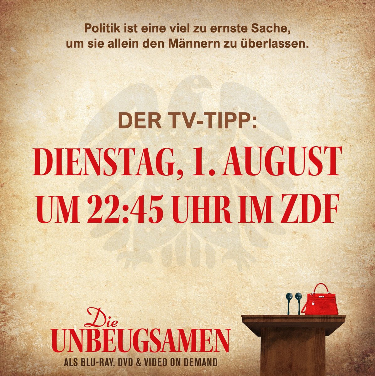 Bitte vormerken und weitersagen!

#dieunbeugsamen
#gleichberechtigung
#feminismus
#Sexismus
#TVTipp
<a href="/ZDF/">ZDF</a> 
<a href="/broadviewtv/">BROADVIEW Pictures</a>