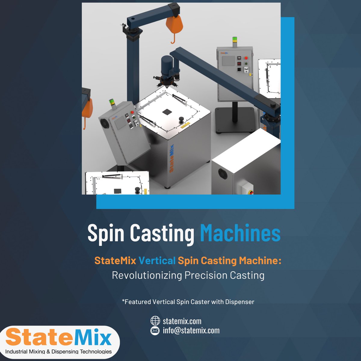 StateMix's tweet photo. Precision Casting with StateMix’s Spin Casting machines. Vertical or horizontal casting machines. #StateMix #spincasting https://t.co/G6KWX4SUJL