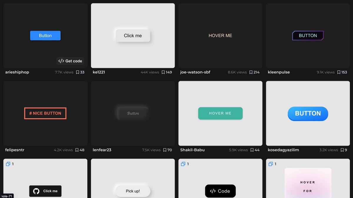 midudev's tweet photo. ¡El mayor catálogo de botones para tu página web!
Tiene más de 900 diferentes y con animaciones.

Hechos con HTML y CSS. ¡Listos para copiar y pegar!
https://t.co/fGpDO71wBd https://t.co/z6cjsfTfqU