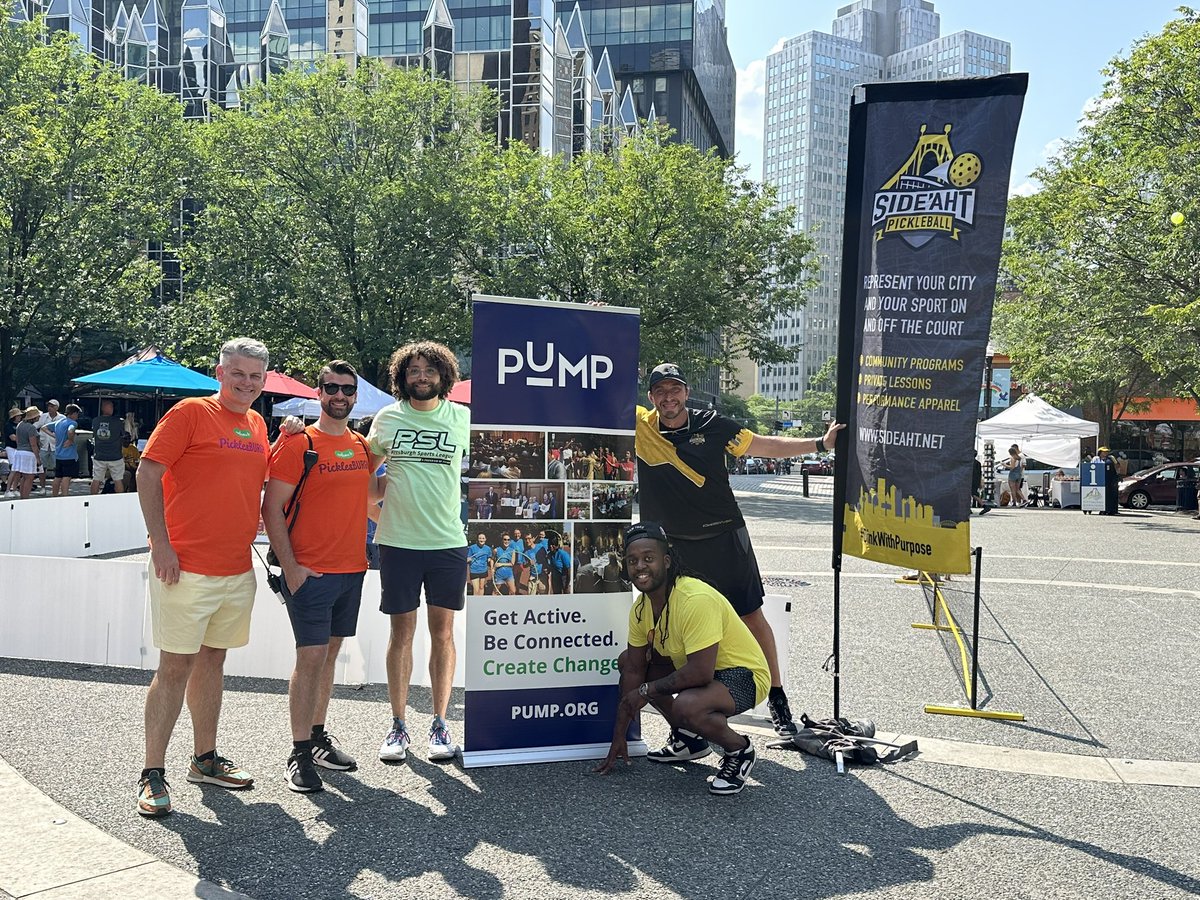 PUMPpgh's tweet photo. 🧵 We had a great time on Sunday being a part of the final day of Picklesburgh 2023 🥒✨

Super grateful to the @DowntownPitt team for working with us and @sideaht on a Pickleball activation in Market Square. 

It’s amazing what we can do together! https://t.co/ggd7zAydBs