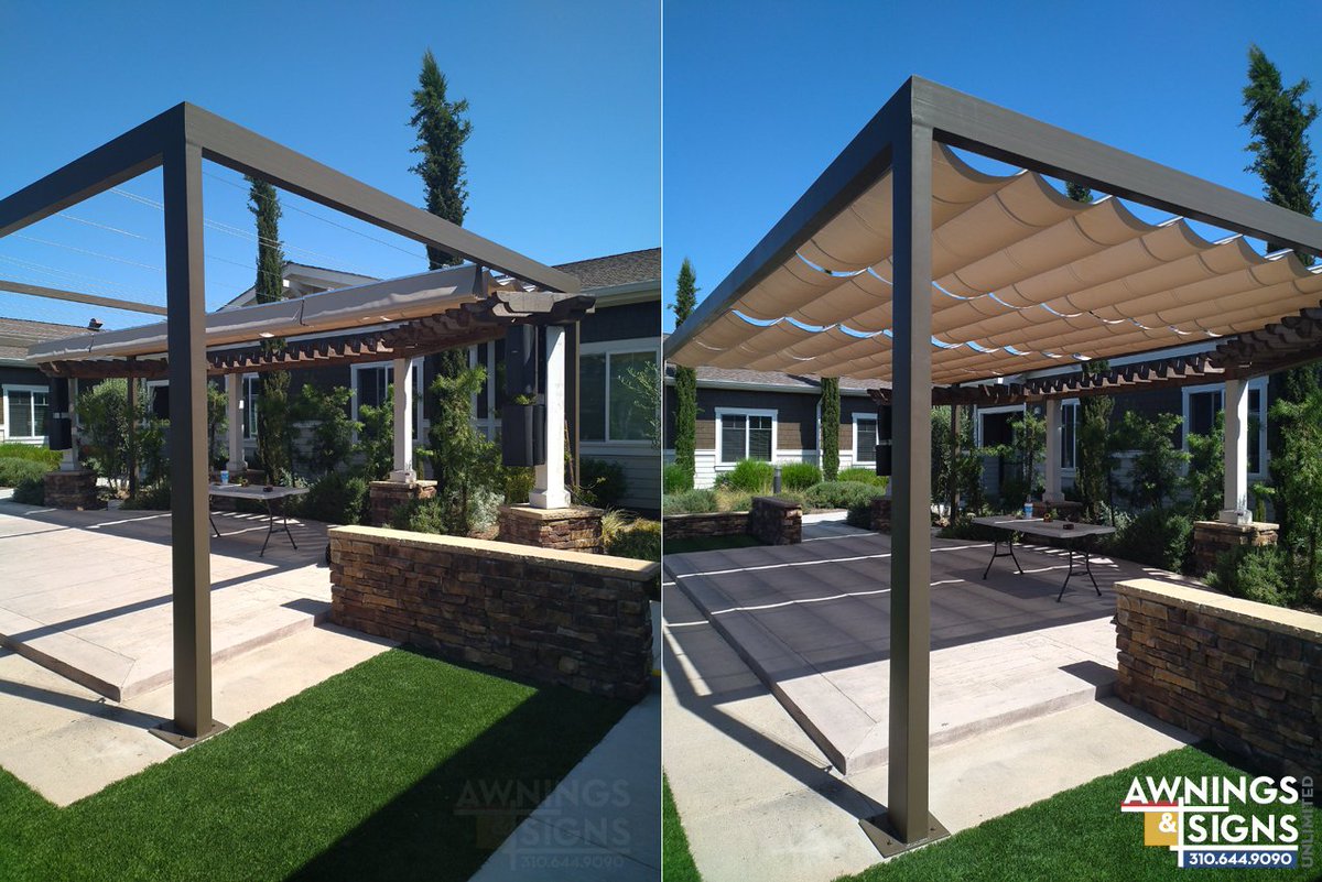 ASUinc90250's tweet photo. ...it's showtime :-) custom shade structure with modular slide on wire panels #SlideOnWire #PatioCover #InfinityCanopy #Awnings https://t.co/LYzSVjI6gD