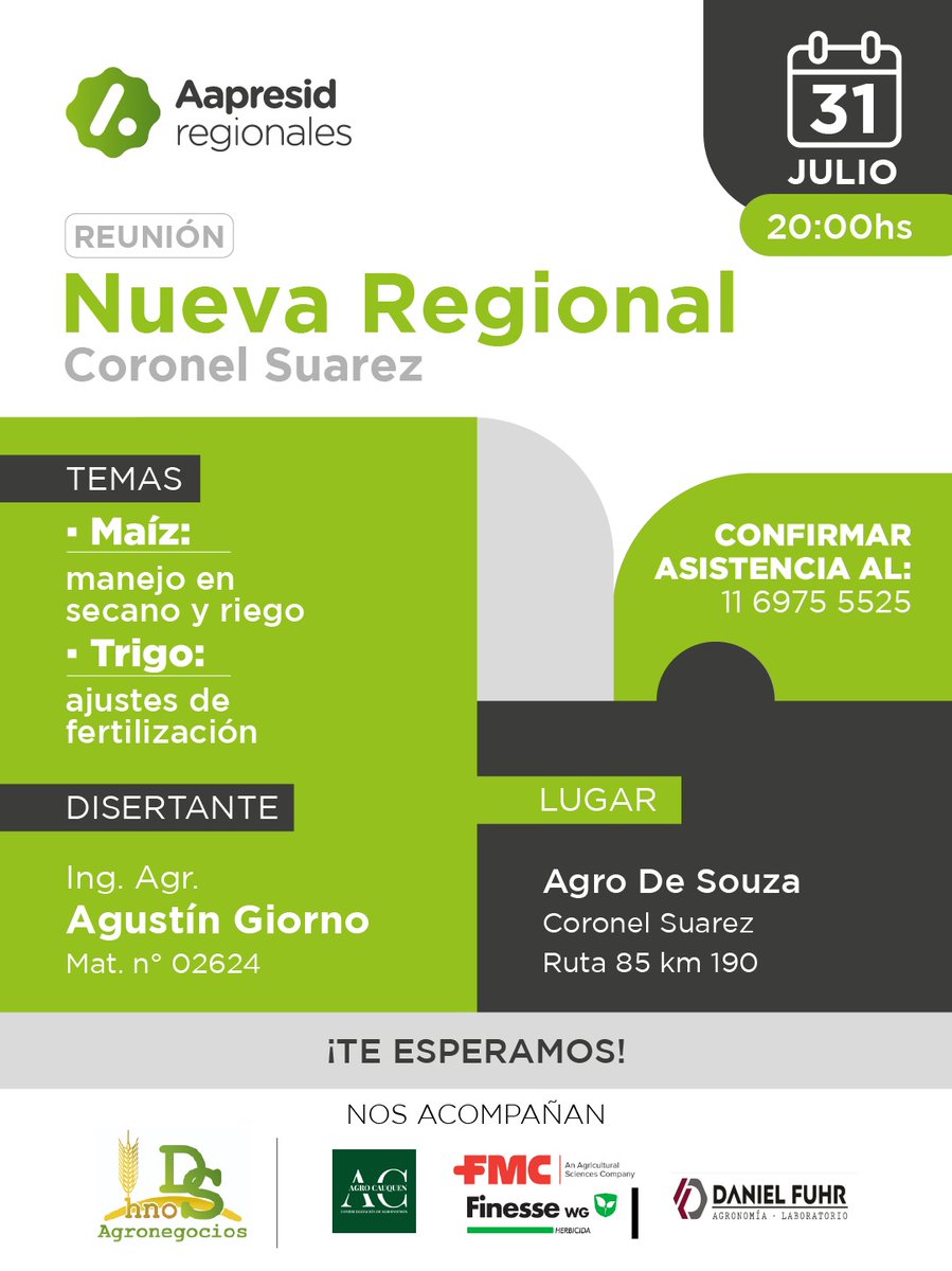 Nueva Regional AAPRESID en Coronel Suarez. Charla Agustin Giorno - MAIZ riego y secano - TRIGO Ajustes de fertilizacion. @aapresid @AapresidGC #suelos #agriculturasustentable #SSD 'Nadie sabe tanto como sabemos todos juntos'