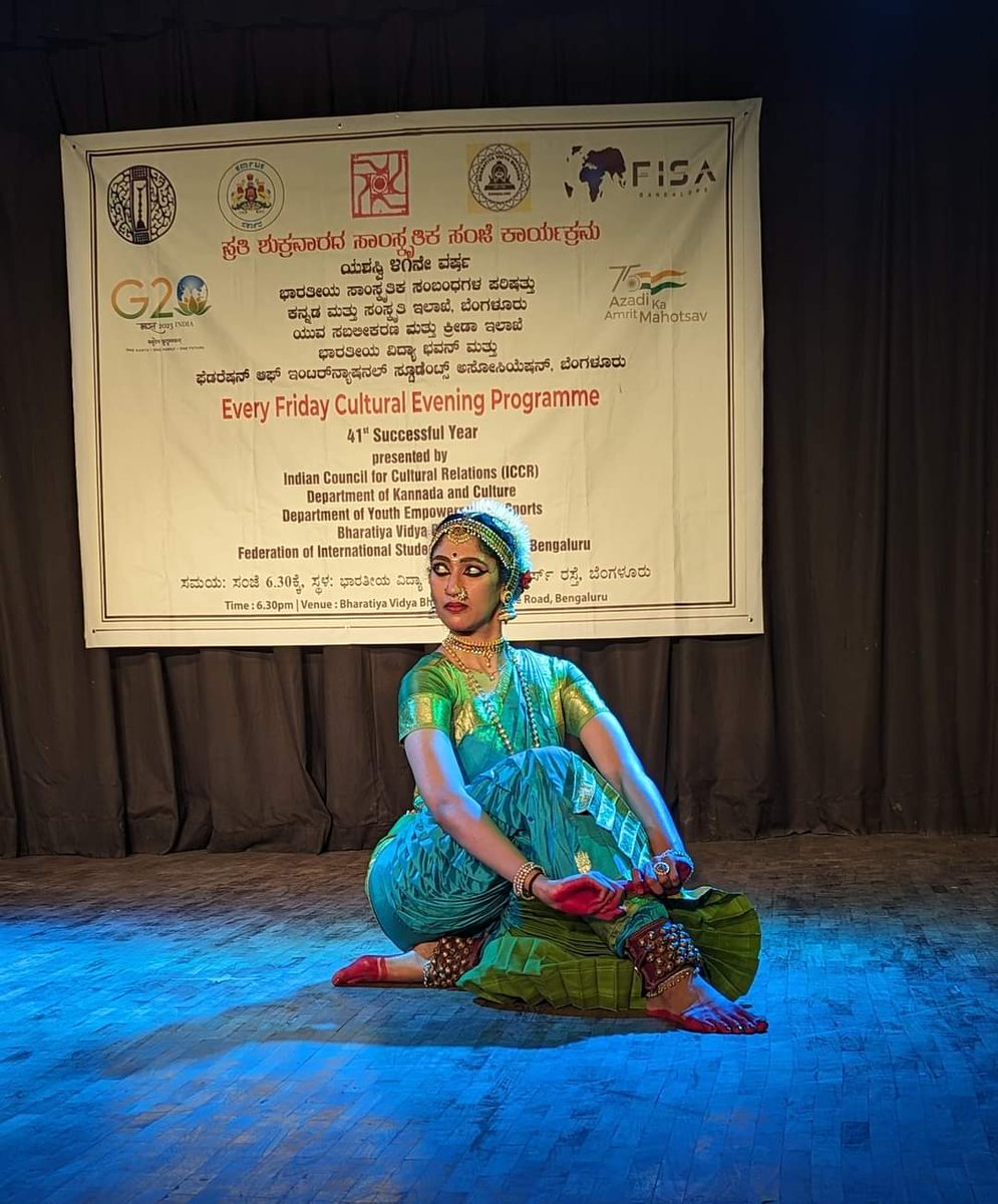 ICCRROBENGALURU's tweet photo. ICCR Zonal Office South Bengaluru @kannada_bhavan @dyesdept @bvbbengaluru @Government Federation Of International Students Associations - Bangalore - FISA B presented solo Bharatanatyam by Ms.Sindhu under #EFCEP on 28 July 2023.Glimpses @iccr_hq https://t.co/6CMWPrhLGA