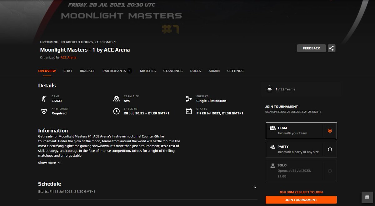 ACEARENAgg's tweet photo. Faltam 3 horas!⌛️Se ainda não fizeste a tua inscrição ainda vais a tempo!🔥

▶️ https://t.co/dSpSQFQWmv

#MOONLIGHTMasters #ACEArena #CSGO