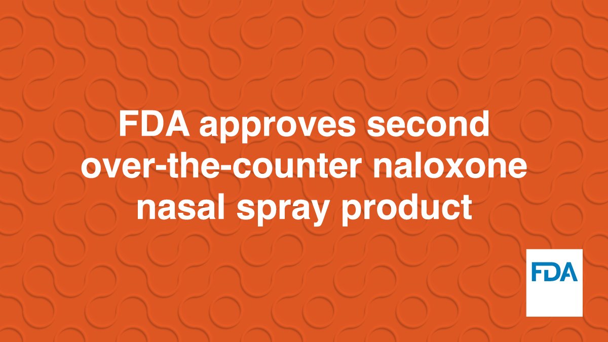 Today, we approved a naloxone hydrochloride nasal spray for OTC, nonprescription use for the emergency treatment of known or suspected opioid overdose. fda.gov/news-events/pr… 

This is the 2nd nonprescription naloxone product the agency has approved, helping increase consumer
