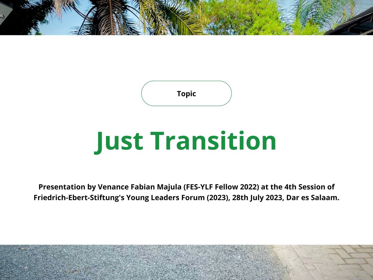 VenanceMajula's tweet photo. Today I had the pleasure of speaking with fellows of the Friedrich-Ebert-Stiftung’s Young Leaders Forum 2023 Cohort about Just Transition. Their vibrance and awareness of climate change and just transition impressed me.

We exchanged ideas on the impacts of the greatest threat to humanity, the climate crisis, and how addressing it raises challenges for social justice, the economy, the environment and the future of jobs in Africa and the globe. 

There will be opportunities to generate new green jobs. Still, for people working in sectors dependent on fossil fuels or where opportunities for economic diversification are limited, we expect job losses. This will create tensions and inequalities.

Unless the transition to a more sustainable and environmentally-friendly economy is fair, the impacts of climate change will affect people in insecure work in carbon-intensive industries and fossil-fuel-dependent workplaces—inequalities will worsen.

This means we must maximise the opportunities for climate action while minimising and carefully managing its challenges through social dialogue and respecting fundamental labour principles and rights—this is the essence of Just Transition. 

Last year, I attended this FES’ Young Leadership Forum as a participant; today, I was a facilitator (this is so heartwarming). Please consider FES-YLF when applications are open next year (for Tanzanian youth only). Great Stuff!👏🏾

Thank you, @FESTanzania, for the opportunity.