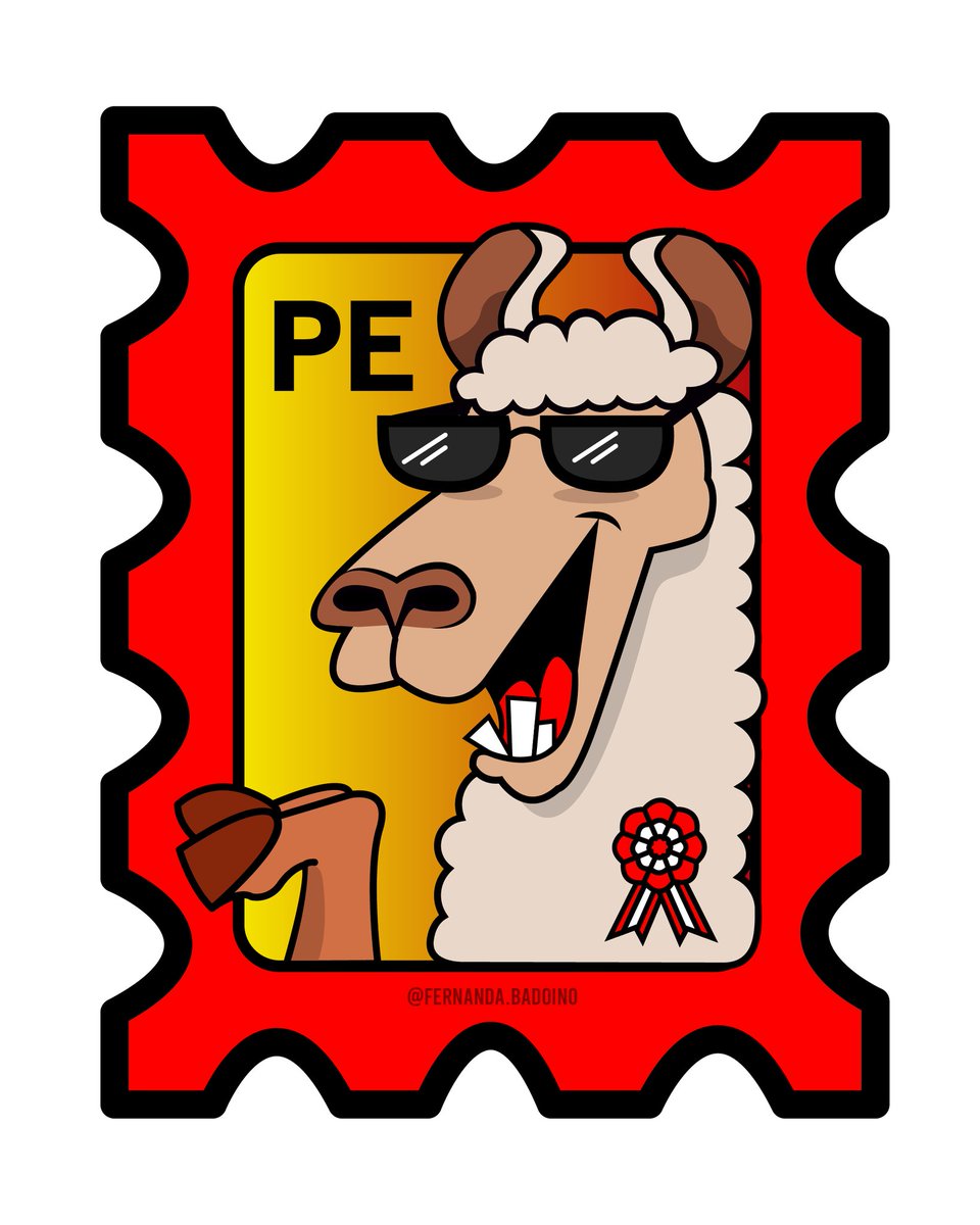 FernandaBadoino's tweet photo. Ilustré una #estampilla de #llama estilo @slowlyapp ✉️ que represente nuestro #Perú en #FiestasPatrias 😜🇵🇪🎉
.
.
. 
---
#28dejulio #arte #ilustración #peruvian #characterdesign #cartoon #digitalart #illustrator #vectorart #slowlyapp #stamp #fernandabadoino https://t.co/Z7dfAT9cke