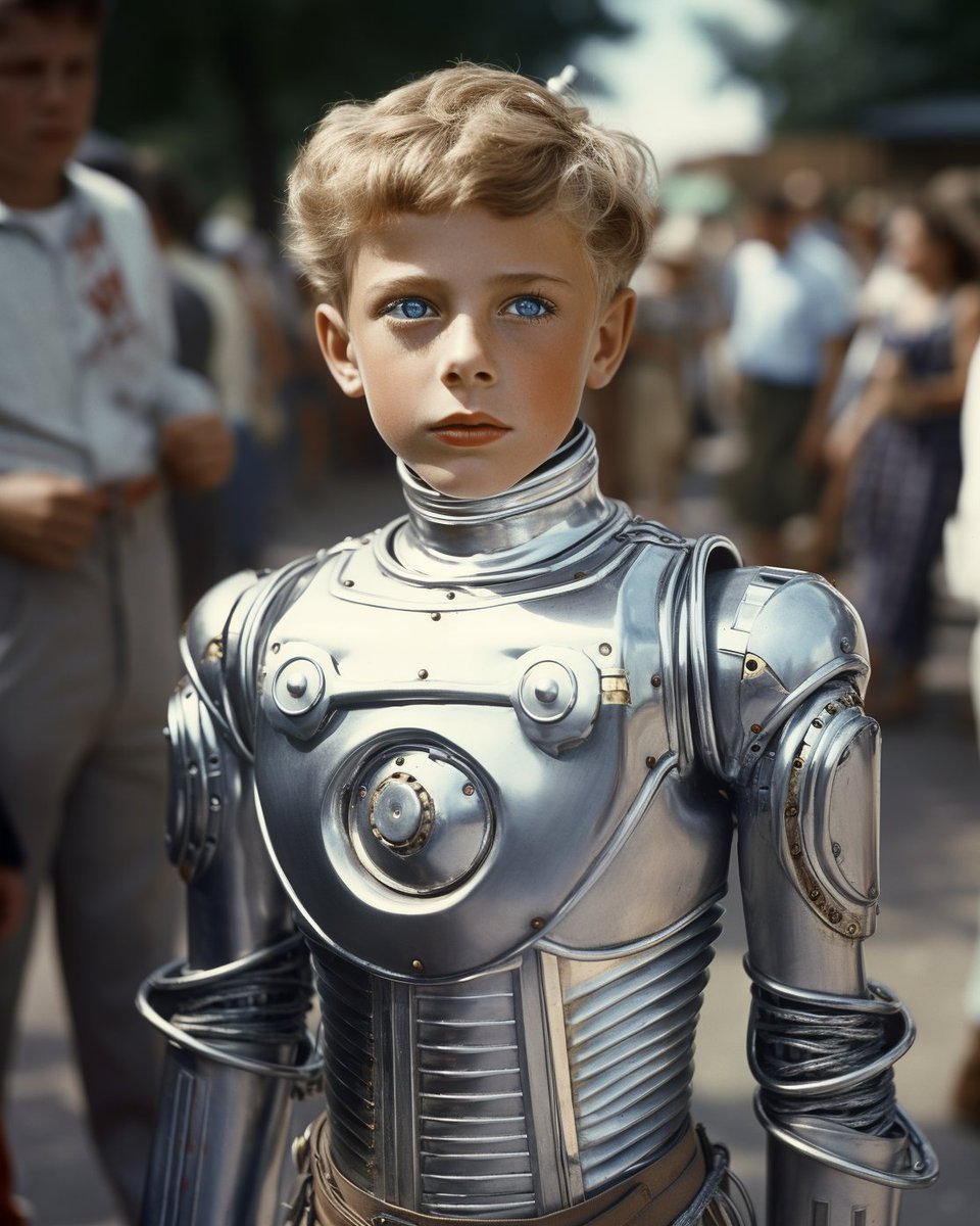 robomar_ai_art's tweet photo. Step back in time to the 1950s at the Fair Park, where technology and humanity intertwine! 🤖✨ This image captures the spirit of innovation as a young teenager embraces their metallic robot body while retaining their human essence

#midjourneyart  #robotwithaheart #midjourney https://t.co/NJOBUjJwIS