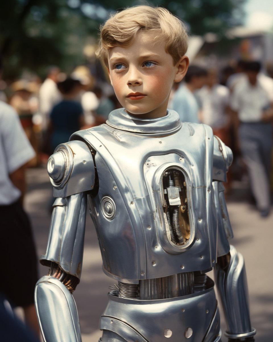 robomar_ai_art's tweet photo. Step back in time to the 1950s at the Fair Park, where technology and humanity intertwine! 🤖✨ This image captures the spirit of innovation as a young teenager embraces their metallic robot body while retaining their human essence

#midjourneyart  #robotwithaheart #midjourney https://t.co/NJOBUjJwIS