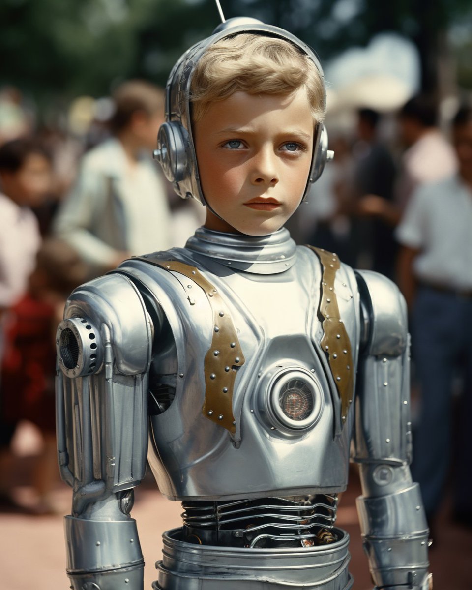 robomar_ai_art's tweet photo. Step back in time to the 1950s at the Fair Park, where technology and humanity intertwine! 🤖✨ This image captures the spirit of innovation as a young teenager embraces their metallic robot body while retaining their human essence

#midjourneyart  #robotwithaheart #midjourney https://t.co/NJOBUjJwIS