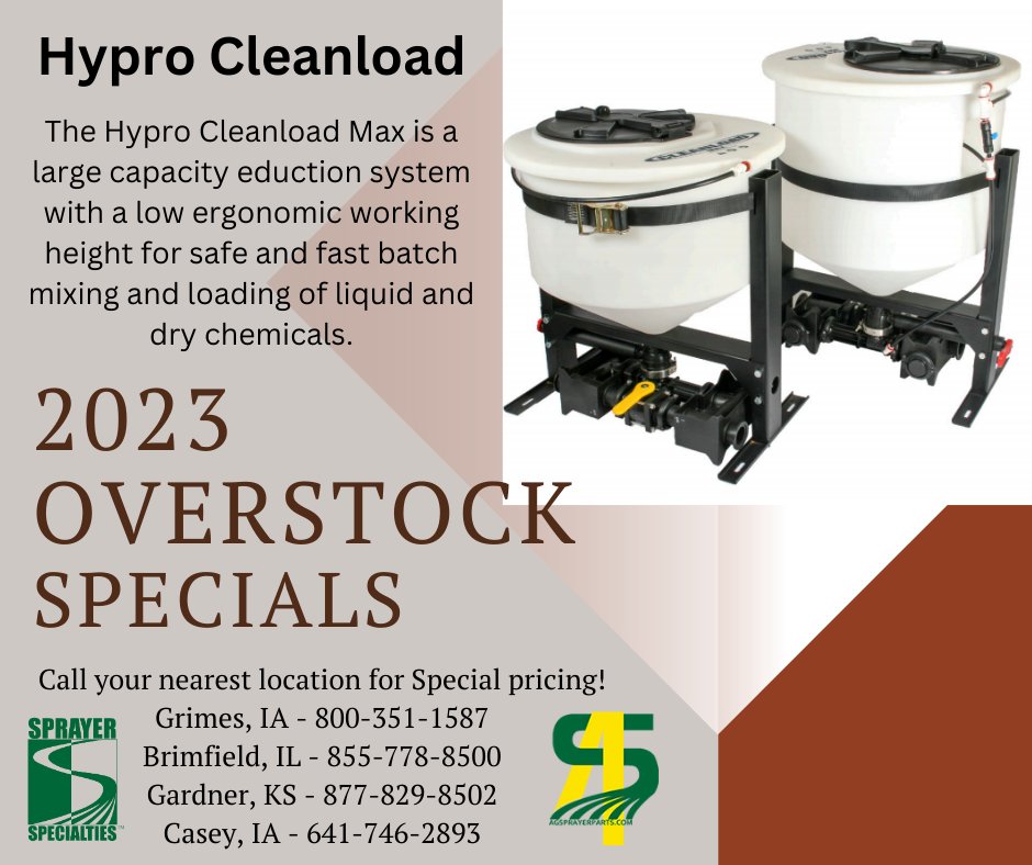 The Hypro Cleanload is excellent for quickly mixing liquids and dry chemicals! Call us today to see what kind of end-of-the-year pricing we have for you! 
<a href="/PentairHypro/">Pentair Hypro</a>