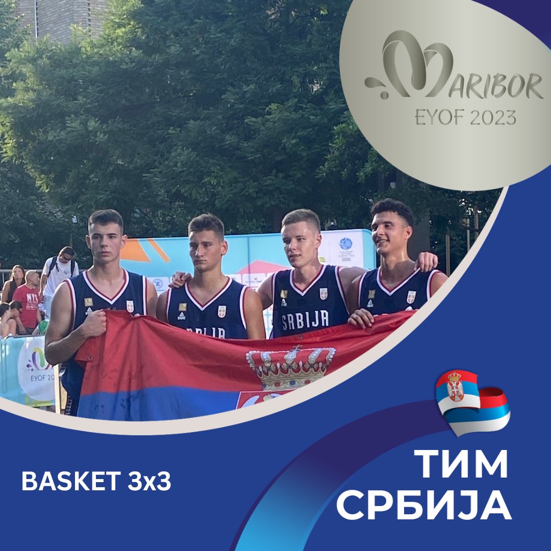 OKSrbije's tweet photo. 🥈SREBRO za basketaše 3x3 u sastavu Igor Jokić, Lika Dimitrijević, Luka Pupovac i Ilija Petrović!
Bravoo momcii 💪🏻🇷🇸🏀
#eyof2023maribor #onecityoneheart https://t.co/6m6E2SI7VC