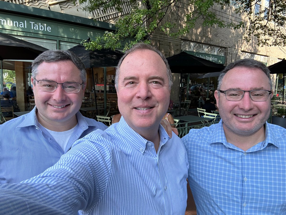 AdamSchiff's tweet image. So nice to get together with Alex and Eugene Vindman, two great patriots. 

Just back from Ukraine, they gave me another invaluable briefing on the progress of the counteroffensive, the lasting impacts of Prigozhin’s rebellion and how the U.S. can be even more effective in our…