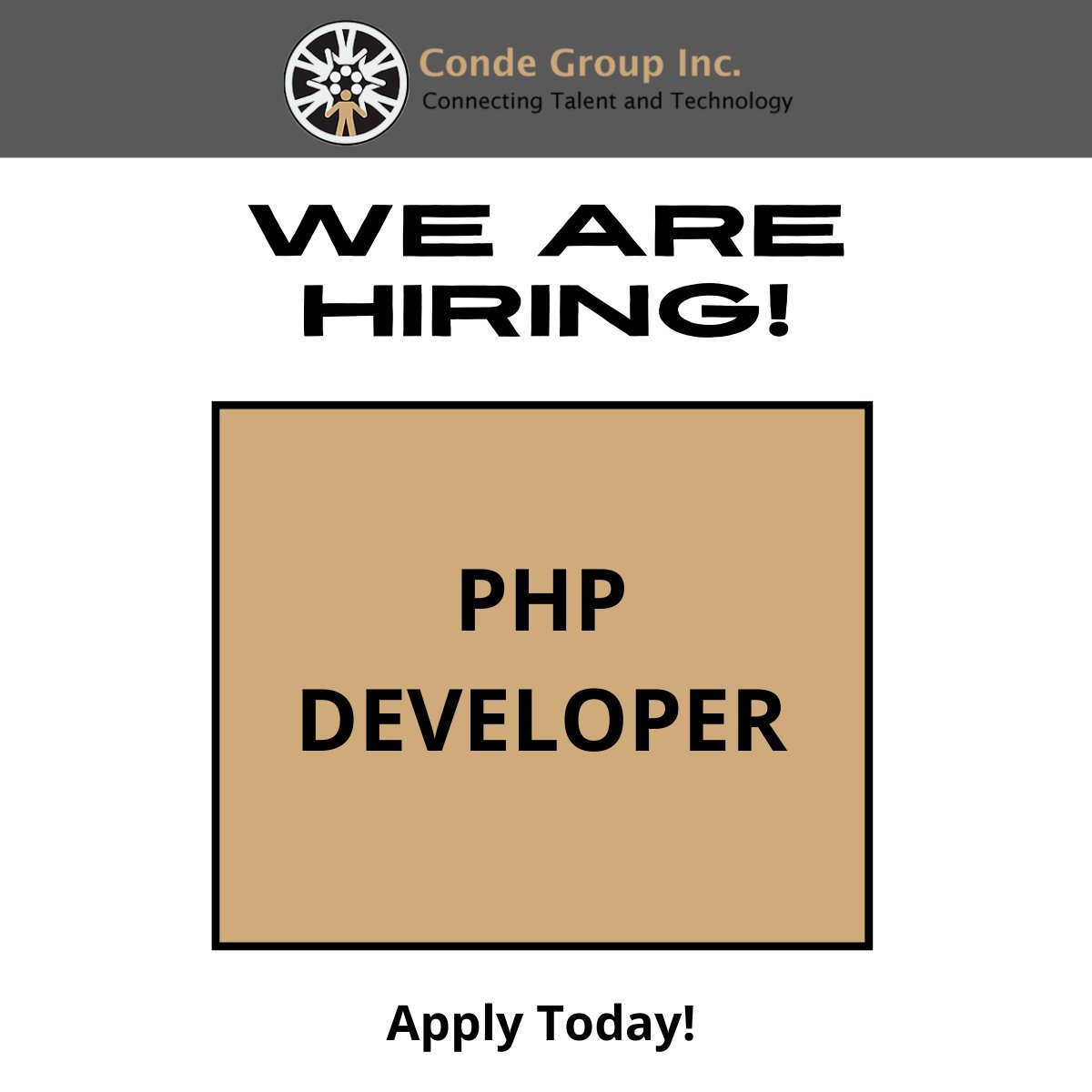CondeGroup's tweet photo. We are looking for a PHP Developer. Interested? Follow the link for more details and to Easy Apply. Please no third parties.
https://t.co/1CYh899xpL
#TechTalent #ITStaffing #Wearehiring #PHPDeveloper https://t.co/732gvgDSK9