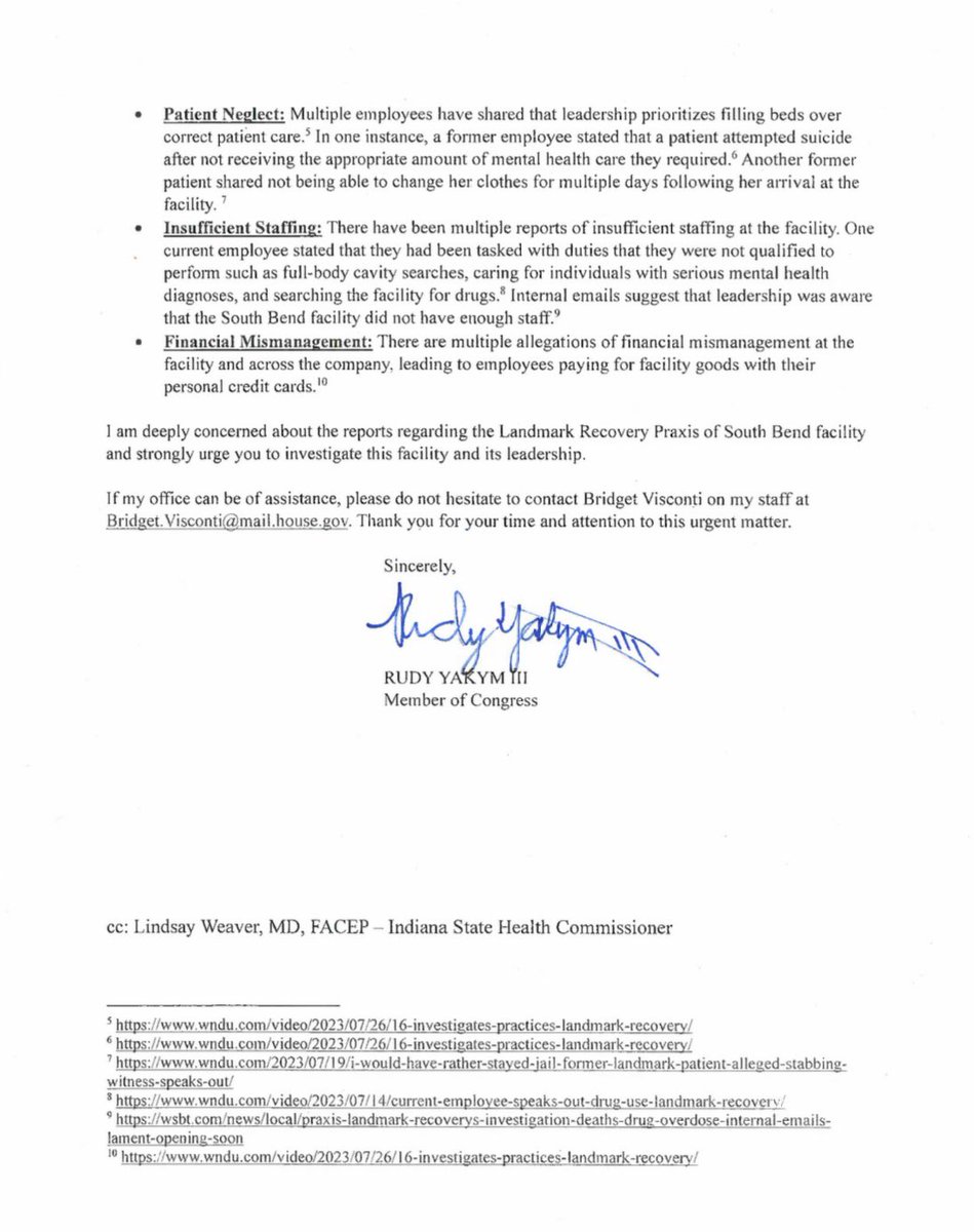 EricaFinkeTV's tweet image. #BREAKING: @RepRudyYakym is asking Attorney General @ToddRokitaIN’s office to investigate the incidents at #Praxis of South Bend by #LandmarkRecovery.