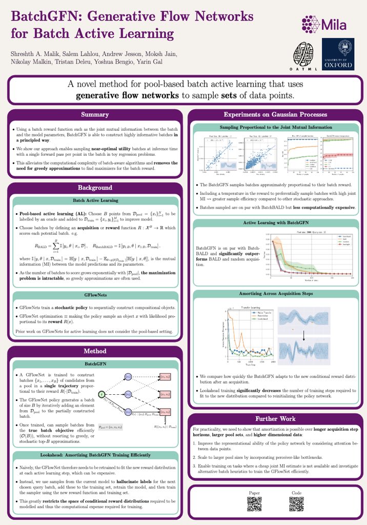 at #icml today?

come chat with us about a new method to sample batches for active learning!

SPGIM: spigmworkshop.github.io
Poster Session: 12-1pm and 4-5pm
📄 arxiv.org/abs/2306.15058

with <a href="/ShreshthMalik/">Shreshth Malik</a> Salem Lahlou <a href="/JainMoksh/">Moksh Jain</a> Kolya Malkin <a href="/TristanDeleu/">Tristan Deleu</a> Yoshua Bengio <a href="/yaringal/">Yarin</a>