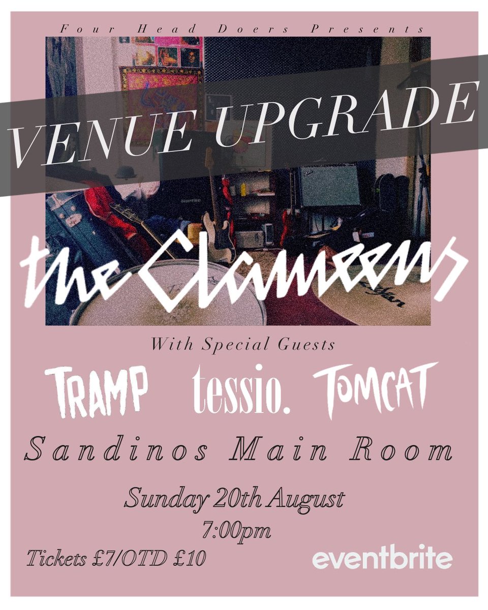 VENUE UPGRADE!! ❤️

We are buzzing to be able to say this, due to the tickets selling out just under a month before the show we have upgraded the venue to @sandinosbarclub main room!! ❤️‍🔥

Tickets available now over at Eventbrite!

Ticket link in bio 🥰

eventbrite.com/e/theclameens-…