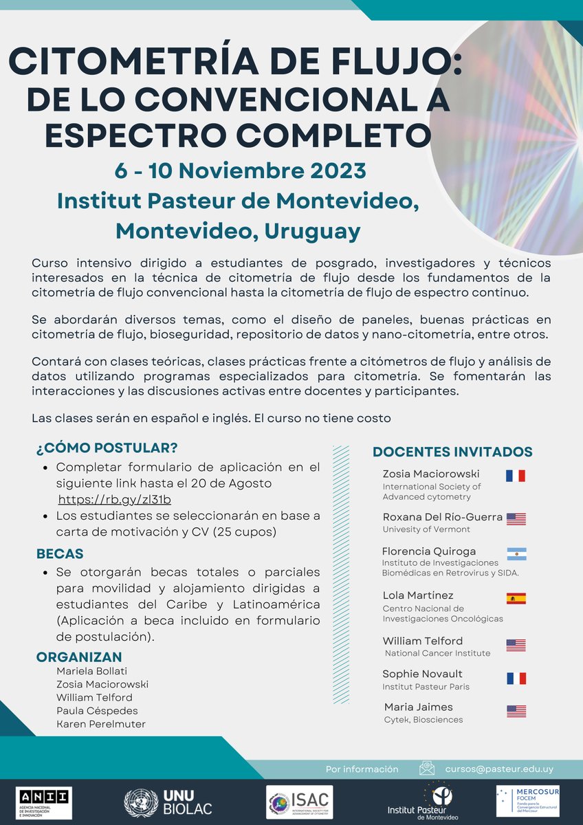 Institut Pasteur Montevideo (@ipmontevideo) on Twitter photo 🔜Citometría de flujo: de lo convencional a espectro completo
En noviembre, se realizará este curso en el instituto coorganizado por la Unidad de Biología Celular y apoyado por <a href="/ISAC_CYTO/">ISAC</a>, <a href="/ANIIuy/">ANII - Uruguay</a>, <a href="/UNUBIOLAC/">UNU-BIOLAC</a> y FOCEM.
📢¡Postulaciones abiertas!
Más info👉bit.ly/44M2uqQ 🔜Citometría de flujo: de lo convencional a espectro completo
En noviembre, se realizará este curso en el instituto coorganizado por la Unidad de Biología Celular y apoyado por <a href="/ISAC_CYTO/">ISAC</a>, <a href="/ANIIuy/">ANII - Uruguay</a>, <a href="/UNUBIOLAC/">UNU-BIOLAC</a> y FOCEM.
📢¡Postulaciones abiertas!
Más info👉bit.ly/44M2uqQ
