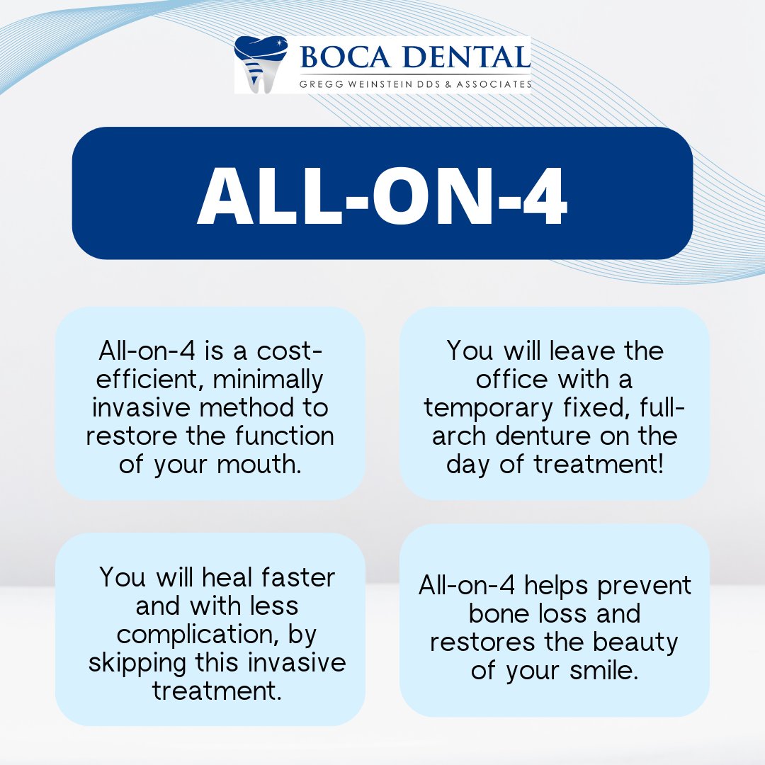 No one likes missing teeth, but don't worry! With our All-On-4 treatment, you can fill those gaps and get your confidence back in no time. 

Call us at 📲 (561) 391-6606 today to schedule your appointment.

#allon4 #teethinaday #dentalimplants #BocaFlorida #BocaDentist