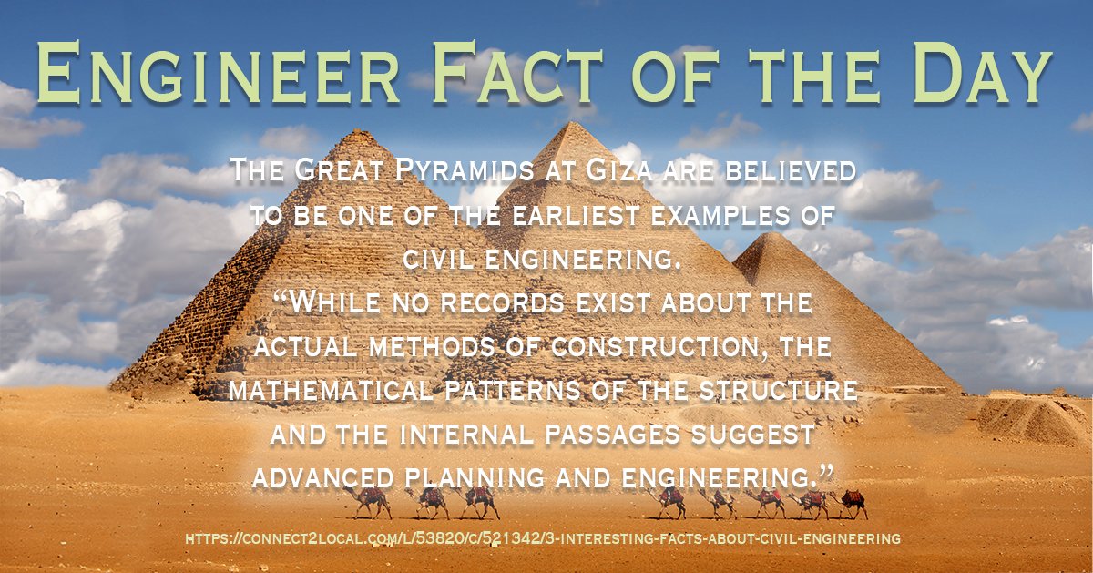 theACECSC's tweet photo. We can thank civil engineering for helping the Pyramids at Giza still stand tall and mighty today! #Engineeringfact https://t.co/sl4WQoiRRd