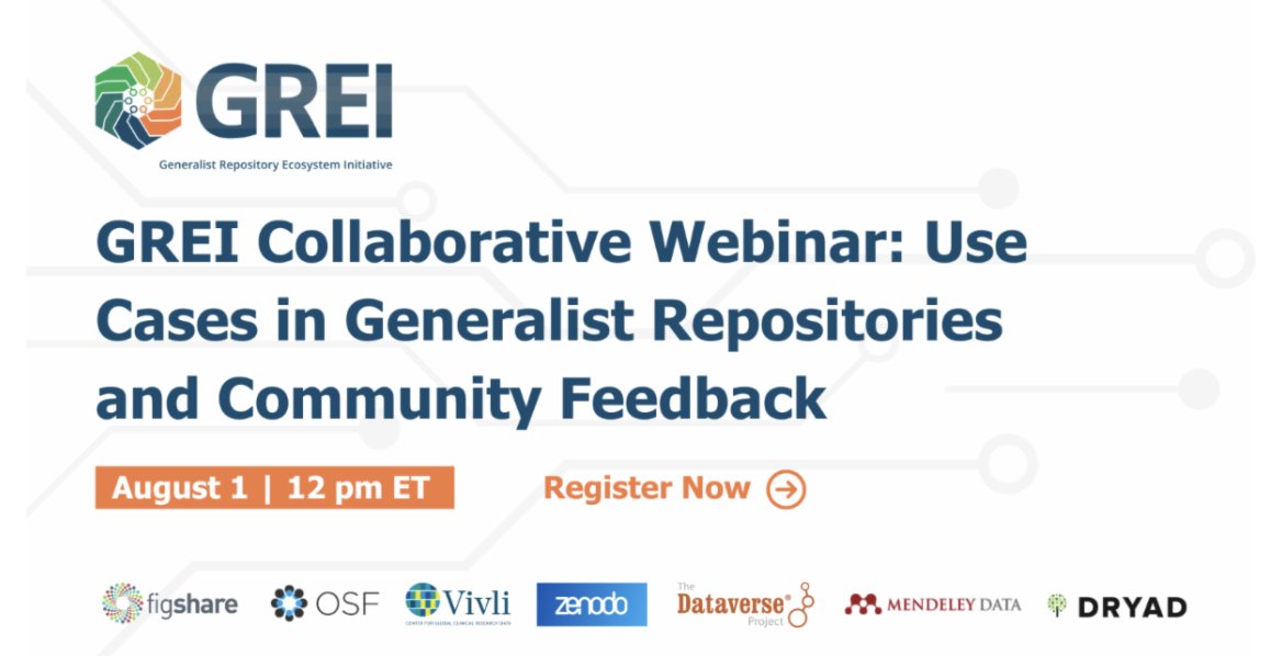 NUCATSInstitute's tweet photo. Register for Tuesday's GREI Collaborative Webinar: Use Cases in Generalist Repositories and Community Feedback. @galterlibrary Director @kristiholmes will be co-leading the webinar while highlighting 2 Personas papers aided by the @NUCATSInstitute grant — https://t.co/E9yB8wpAsd https://t.co/nYmtg98uQQ
