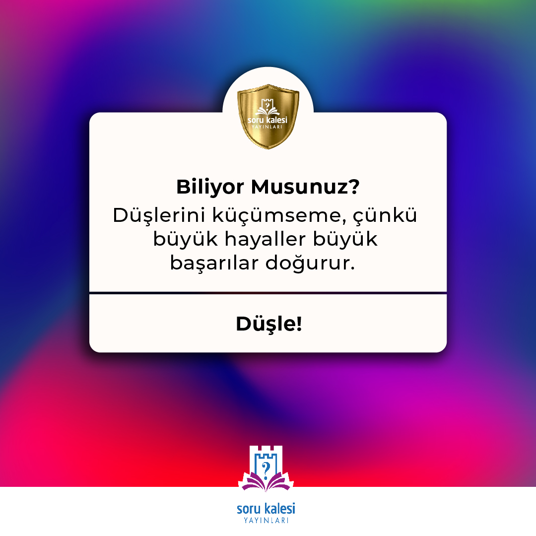 Düşlerinizi küçümsemeyin, çünkü büyük hayaller, sizi yıldızlara taşıyan yolculuğun başlangıcıdır. Bugün atacağınız adımlar, yarının büyük başarılarına dönüşecek. Kendinize inanın ve cesaretinizin rehberliğinde büyük hedeflere doğru ilerleyin.
#motivasyon #yks