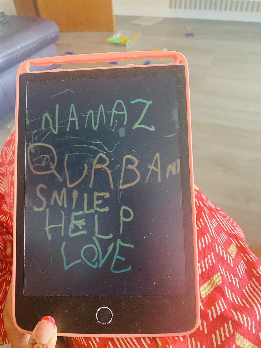 My 6 yo Ranim noted 5 words that she understood from today’s Khutba. @JalsaConnect #JalsaSalana