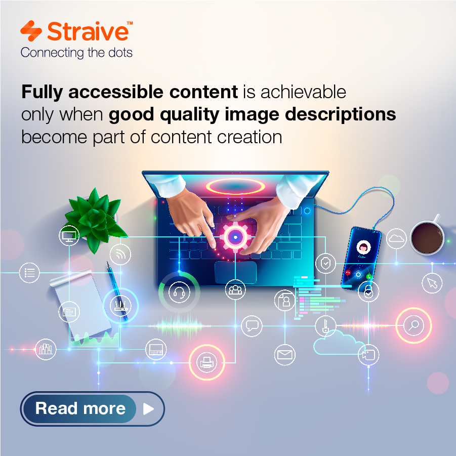 Straive_'s tweet image. Embedding description authoring into contracts &amp;amp; workflows is now most critical as visually impaired academics worldwide remain dissatisfied with the quality of #ImageDescriptions. Find out more about the challenges facing image descriptions in our blog: bit.ly/40YHD1G