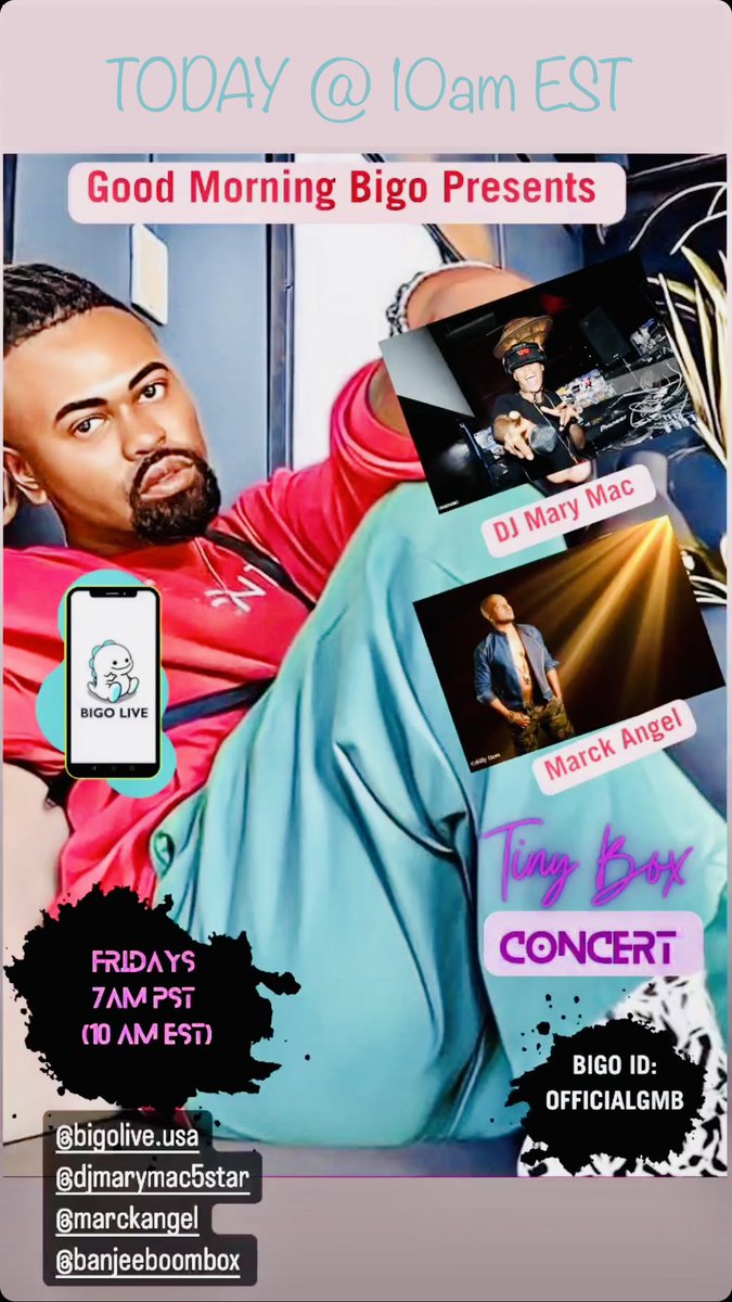 Check me out TODAY on BIGO Live - 10am (EST)! I’m interviewing with “Good Morning BIGO’s” <a href="/ONealAppeal/">Dwight Allen O'Neal</a>! | BIGO ID: OfficialGMB 

#MarckAngel #SeraphimTour #BIGOlive #GoodmorningBIGO #dwightallenoneal #banjeeboombox