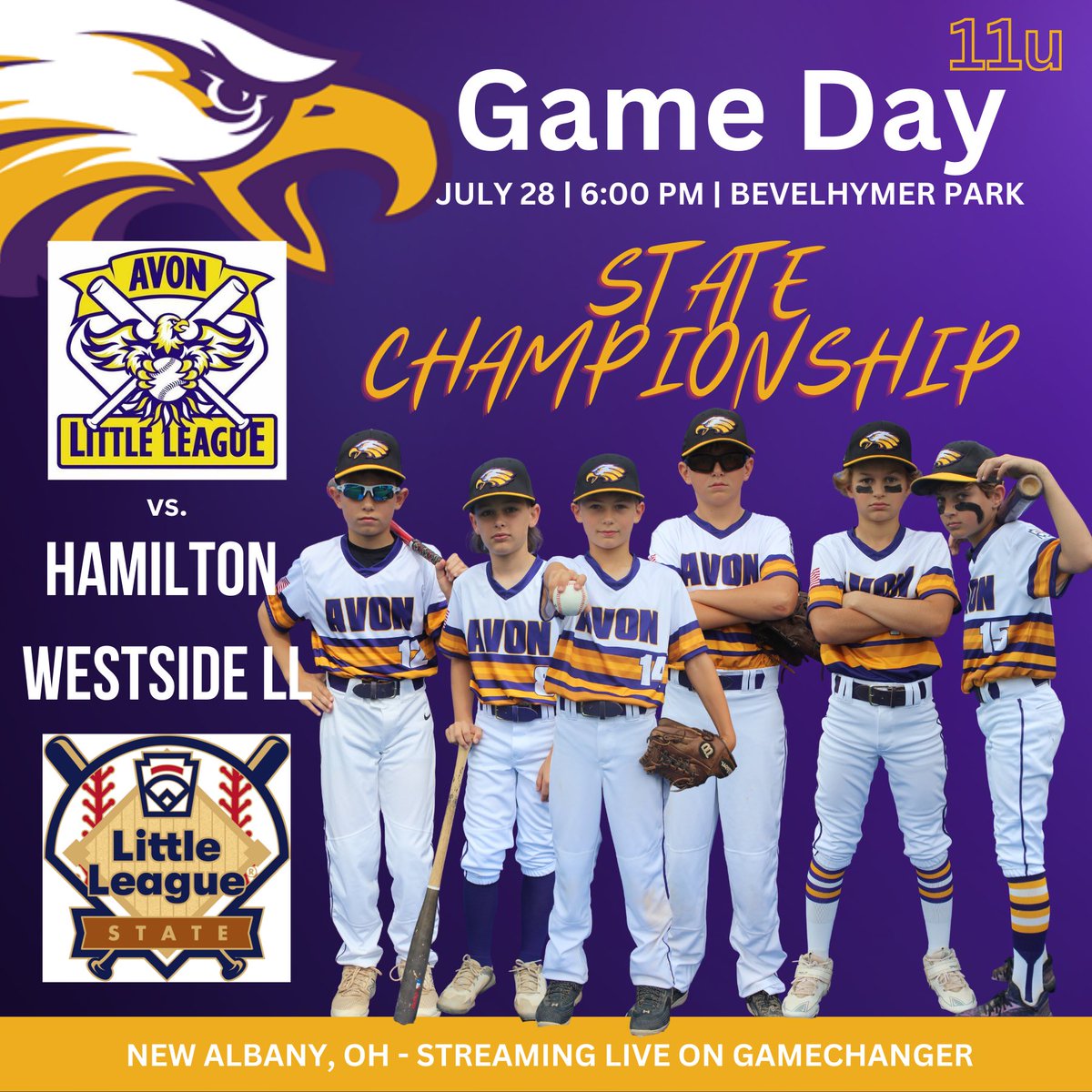 AvonOhioLL's tweet photo. CHAMPIONSHIP DAY!!!

Avon vs Hamilton WS 6pm tonight in New Albany for the 11u State Championship. Have to beat Hamilton twice, good luck to Coach @mcqcompetitors, the Assistant coaches, the players and the families.

You have made Avon Proud, just one thing left to do... https://t.co/gMtDQWM6JG