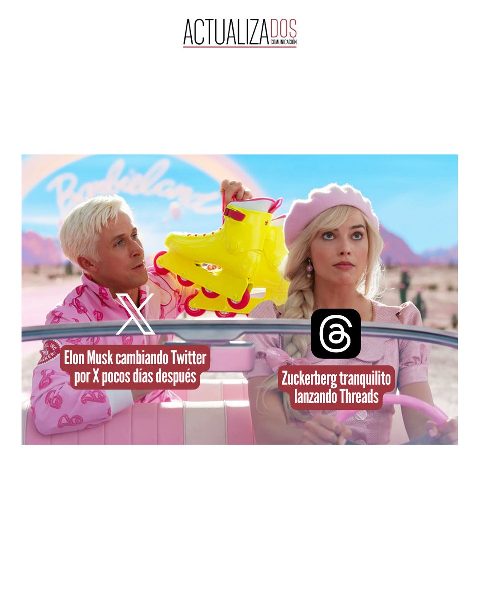Hace poco, Meta anunciaba el lanzamiento de Threads, una aplicación que nos recuerda ✨ligeramente✨ a Twitter.

Por si fuera poco, Musk nos ha sorprendido hace escasos días con el cambio de la aplicación del pajarito azul que pasa a llamarse X😅

#ActualizadosComunicación