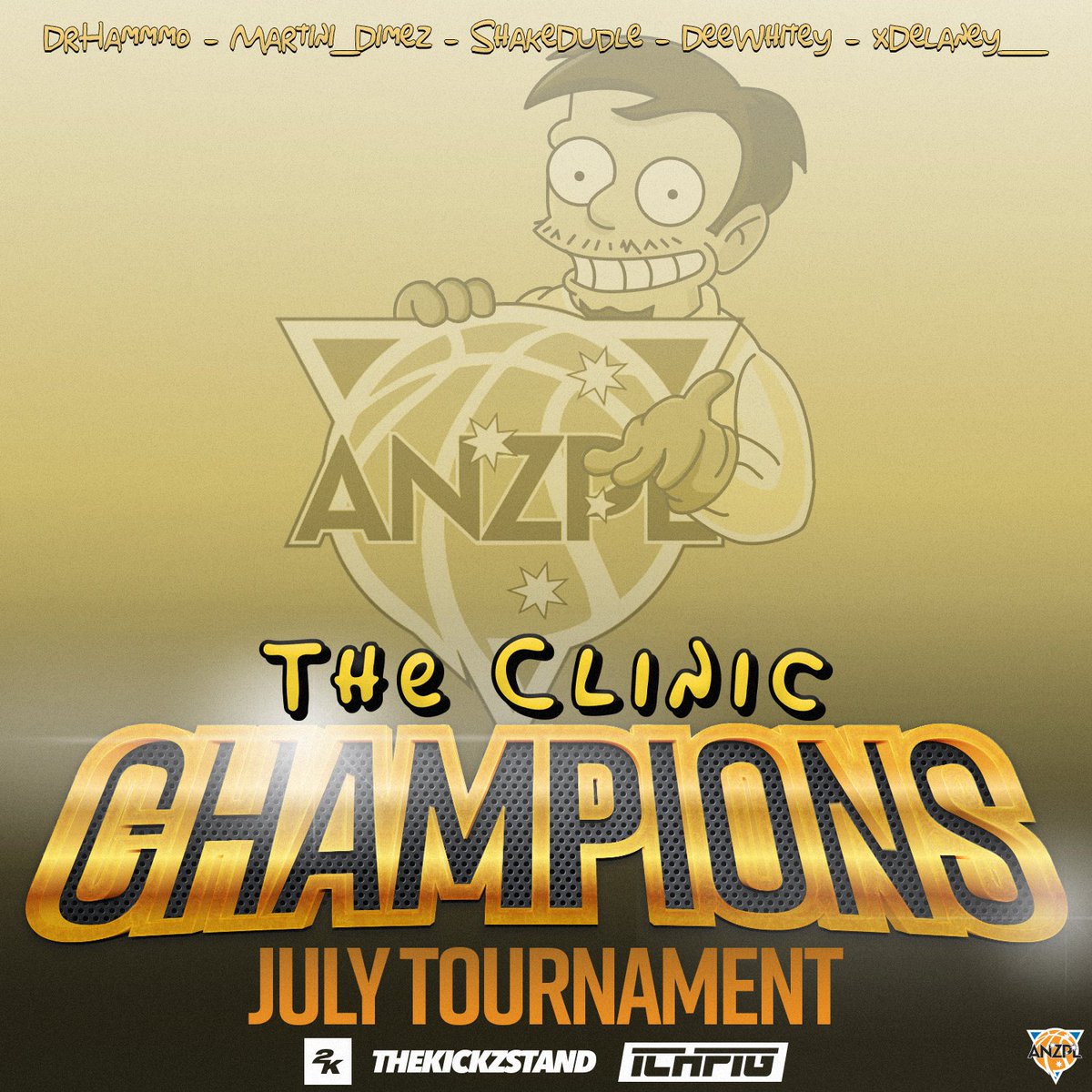 .<a href="/ANZPL2K/">ANZPL</a> July Tournament Champions 🏆

Congratulations to <a href="/TheClinicANZPL/">The Clinic (CLOSED)</a>
<a href="/DrHammmo/">DrHammmo</a>
<a href="/Martini7Dimes/">Martini Dimes</a>
<a href="/ShakeSZN/">jake</a>
<a href="/Deewhitey_/">Whitey</a>
<a href="/xDelaney__/">xDelaney__</a>

Winner of $1,600 AUD 💰💰

Thank you to all the teams that participated.  

#ANZPL2K
#2KANZ
#TheKickzStand
#ICHPIG
